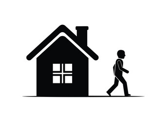 Vector art of person walking away from a house icon