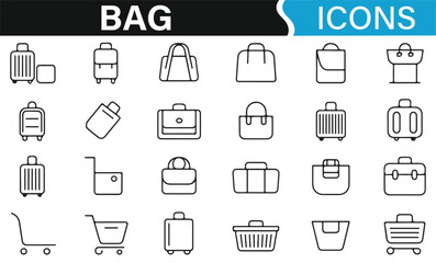 Collection of Minimalist Bag and Luggage Icons for Web Design