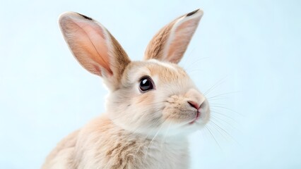 Cute Rabbit with Soft Fur and Expressive Eyes on Blue Background