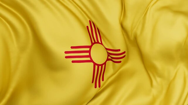 New Mexico US state flag swaying in the wind, looped endless cycled video, completely full screen covers flag background