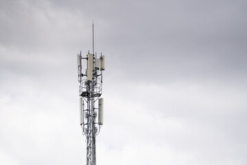 Global 5G network infrastructure, high-speed wireless communication tower.