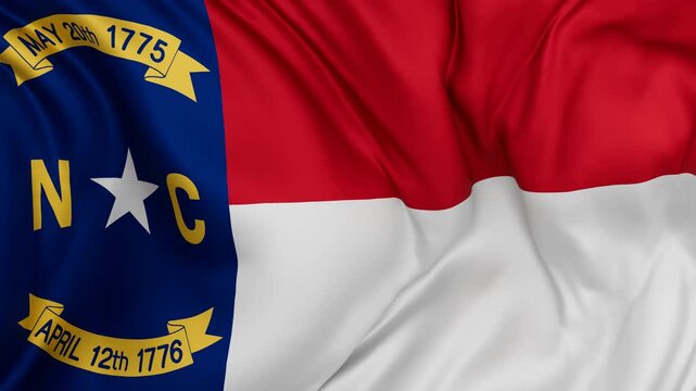 North Carolina US state flag swaying in the wind, looped endless cycled video, completely full screen covers flag background