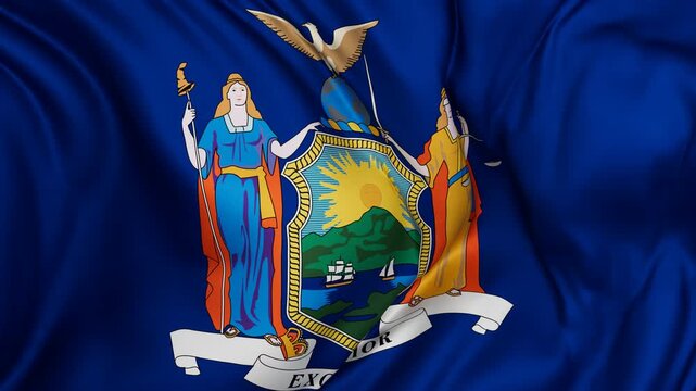 New York US state flag swaying in the wind, looped endless cycled video, completely full screen covers flag background