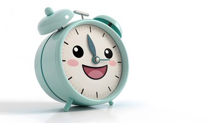 Cute Cartoon Alarm Clock with Smile and Happy Expression