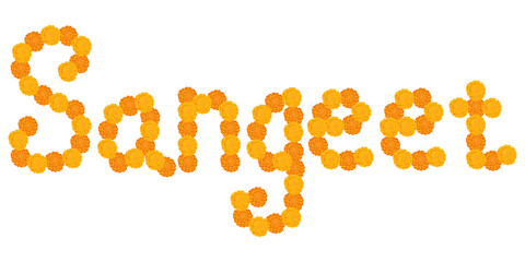 Fototapeta premium Sangeet Text Written Marigold Flowers
