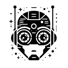 Obraz premium Robot Head SVG | AI and Tech Line Icon in Black & White