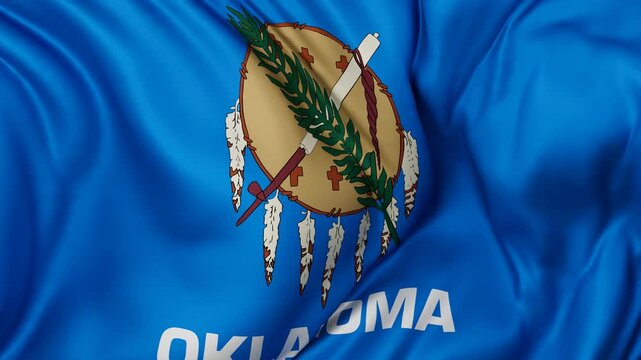 Oklahoma US state flag swaying in the wind, looped endless cycled video, completely full screen covers flag background