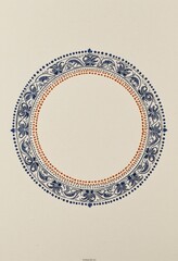 Navy Blue Rust Orange Floral Vector Illustration Circular Design Copy Space Light Beige Background - Traditional Decorative Artwork Diwali Cultural Event Promotion Festive Celebrations