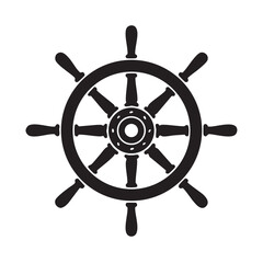 Obraz premium Nautical Ship Wheel Illustration Black Silhouette of a Traditional Steering Device for Boats and Vessels