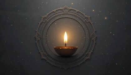 Modern Digital Illustration Lit Diya Intricate Mandala Design Sparkling Background Diwali Celebration - Spirituality Festive Marketing Materials