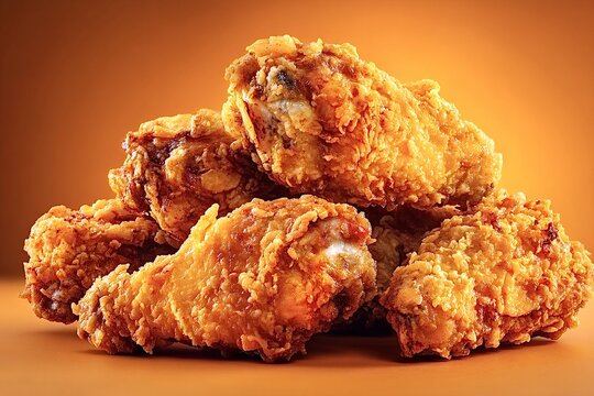 Delicious crispy fried chicken wings on orange background