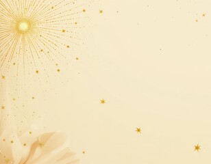 Modern Minimalist Golden Sunburst Stars Soft Beige Background Floral Elements - Spiritual Celebratory Design Autumn Greeting Cards Seasonal Events