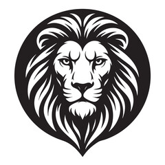 Obraz premium Majestic Lion Head in Black and White Surrounded by a Circular Frame Graphic Design stylized