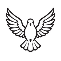 Fototapeta premium Elegant Black and White Dove Illustration with Wings Spread Wide on a White Background stylized