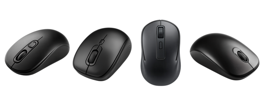 Black Wireless Computer Mouse transparent background, cutout, PNG file.