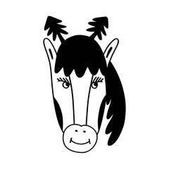 Funny Christmas horse mask. Christmas, New year concept. Hand drawn illustration