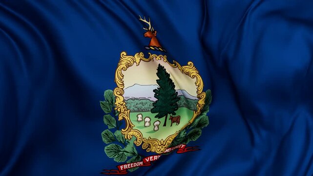 Vermont US state flag swaying in the wind, looped endless cycled video, completely full screen covers flag background