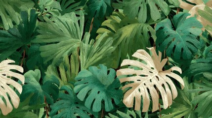 Fototapeta premium Lush Green Tropical Leaves Seamless Pattern