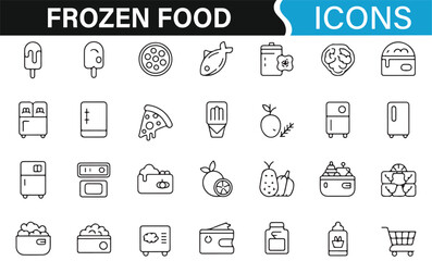 Set of Frozen Food Icons for Digital and Web Design Projects