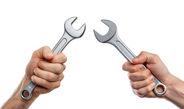 Hand holding a wrench on transparent background. cutout, PNG