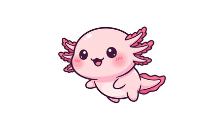 Cute pastel pink axolotl sticker with chubby cheeks floating in minimal kawaii style