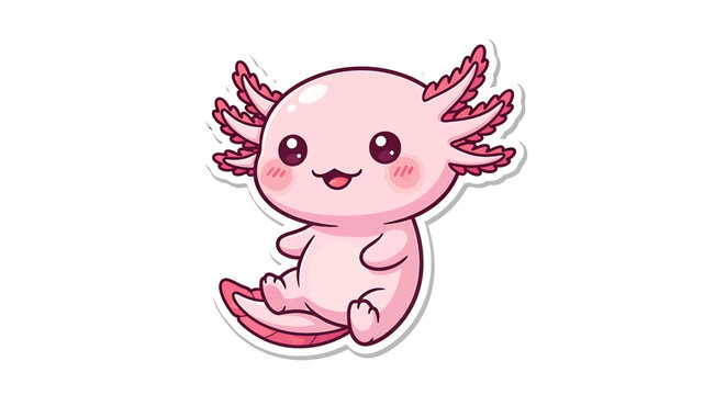 Adorable tiny axolotl sticker in pastel colors with joyful expression and cartoon proportions