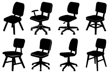 Obraz premium Silhouette illustration showing eight different types of chairs in various styles and configurations