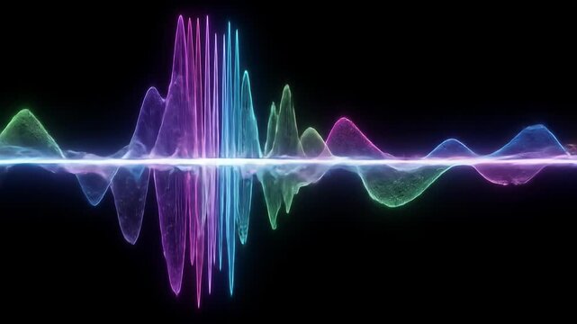 Abstract Colorful Neon Waveforms on Black Background