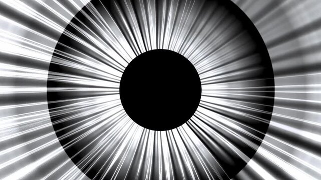 White black radial burst animation with circular motion and glowing abstract light rays