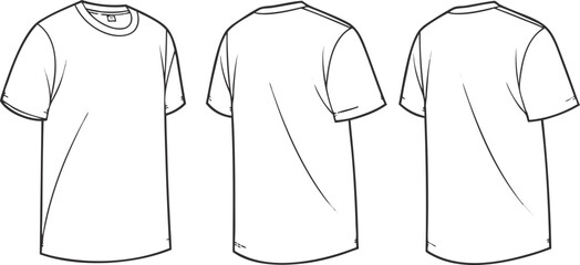 Fashion design sketch of a basic t shirt from front side and back