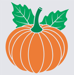 pumpkin with leaves silhouette vector art illustration, pumpkin on a white background