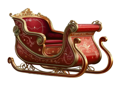 Santa’s Sleigh on transparent background. cutout, png