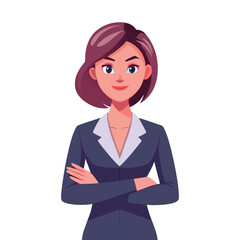 Confident Woman Boss Standing with Arms Crossed Vector Illustration – Empowering Female Leadership, Corporate Success, Businesswoman Pose, Clean White Background, Professional Workplace Concept
