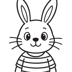 Cute Cartoon Bunny with Striped Shirt Black and White Line Art for Coloring and Children s Illustration