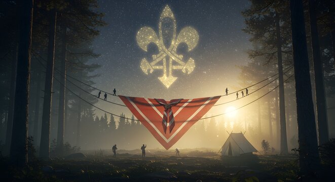 "Surreal Scout Scarf-Tent in Forest &ndash; Concept for Indonesian Scout Day"
