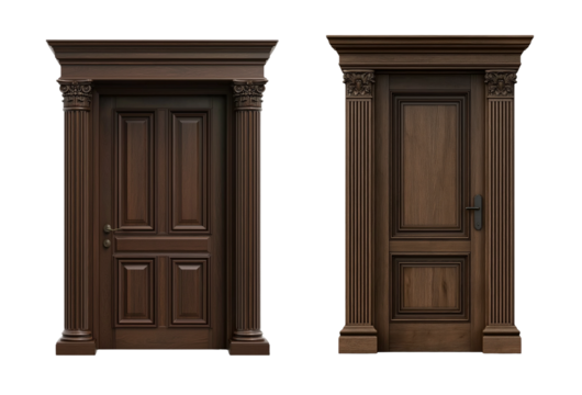 A dark wooden door frame transparent background