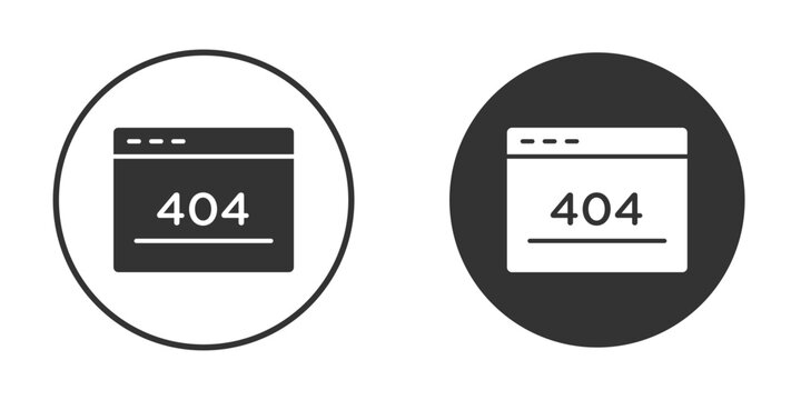 404 Error icon in solid black flat shape glyph icons.