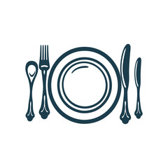 Elegant Place Setting Plate Fork Knife Vector Table Setting A place setting with plate fork and knife