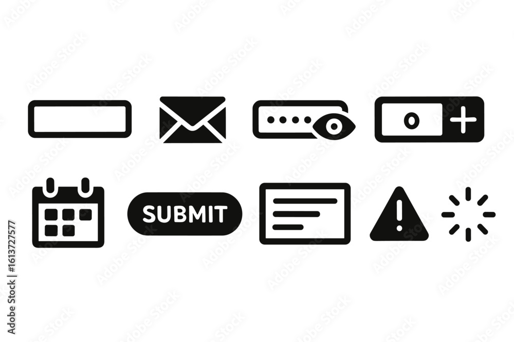 Wall mural set of monochrome ui icons for modern web and app interface