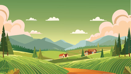 Obraz premium rural landscape with green fields and blue sky