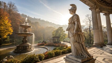 The grand marble fountain with an angelic statue at the Palace of Versailles is a beautiful landmark of European art and history