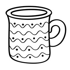 Funny Christmas cup with drink. Christmas, New year concept. Hand drawn illustration