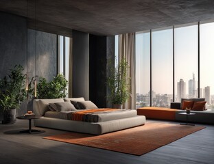 Modern bedroom with city view