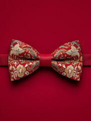 Patterned red bow tie on red background