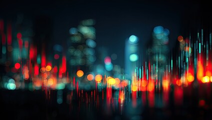 Blurry night cityscape with data overlay
