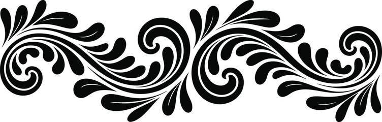 Fototapeta premium Elegant black swirls and flourish curved scroll ornate decorative design element, Abstract Tribal Style Motifs ornament isolated on transparent background