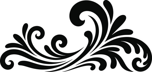 Fototapeta premium Elegant black swirls and flourish curved scroll ornate decorative design element, Abstract Tribal Style Motifs ornament isolated on transparent background