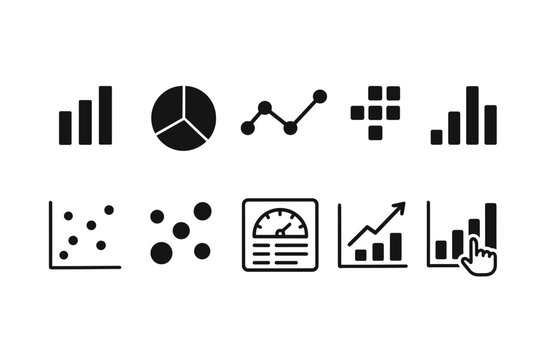 Set of black chart and data visualization icons in glyph style
