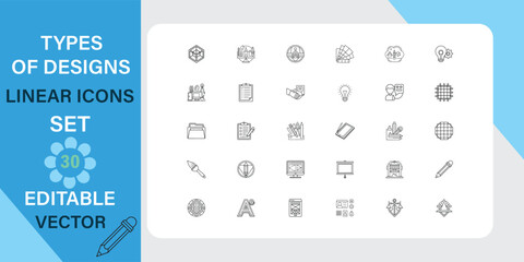 Collection of modern minimalist linear icons for design and technology concepts