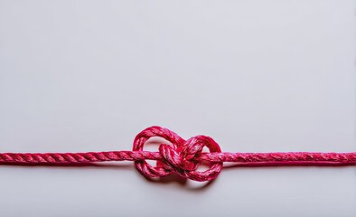 Pink rope with a knot on white background